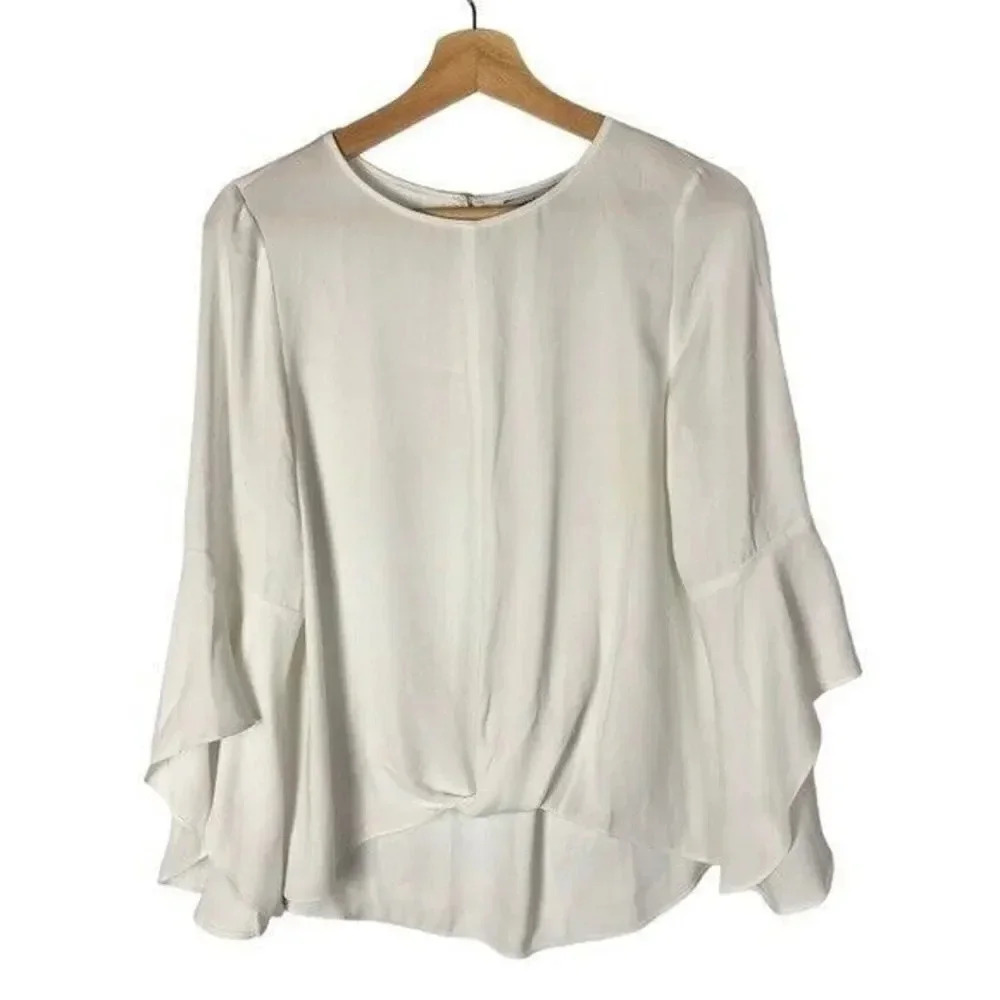 Naked Zebra White Bell Long Sleeve Twist Front Blouse S